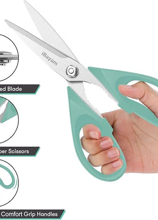 Kitchen Shears, iBayam Kitchen Scissors Heavy Duty Meat Scissors Poultry Shears, Dishwasher Safe Food Cooking Scissor All Purpose Stainless Steel Utility Scissor, 2-Pack (Aqua Sky)