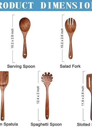 Wooden Spoons for Cooking Non-Stick Kitchen Pan Toolset 5 PCS Set,Natural Kitchen Utensils Spatula, Wooden Cooking Utensils Spoons, Fried Spatula and Salad Fork, Pasta Spoon, Wooden Spoon Set