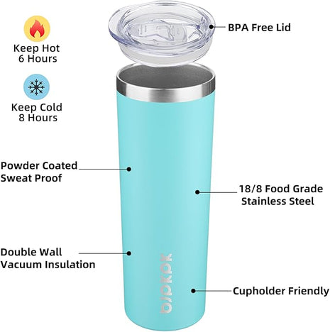 BJPKPK 2 Pack 20oz Skinny Tumblers with Lid Insulated Travel Coffee Cup Stainless Steel Thermal Mug,Turquoise,Turquoise