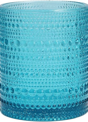 Fortessa Jupiter Beaded Hobnail Glass, 10 Ounce Double Old Fashioned (Set of 6), Lagoon Blue