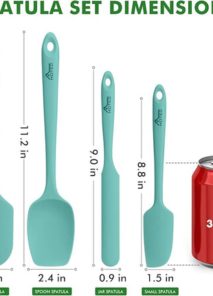 HOTEC 600°F Heat Resistant Silicone Rubber Spatula Set for Baking, Cooking, and Mixing Non Stick Dishwasher Safe BPA-Free Aqua Sky set of 4