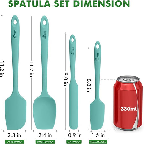 HOTEC 600°F Heat Resistant Silicone Rubber Spatula Set for Baking, Cooking, and Mixing Non Stick Dishwasher Safe BPA-Free Aqua Sky set of 4