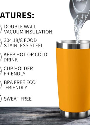 20oz Tumbler Bulk Stainless Steel Vacuum Insulated Tumblers with Lid Double Wall Travel Mug, Durable Powder Coated Coffee Cup, Suitable for Ice Drinks and Hot Beverage (Orange 1pack)