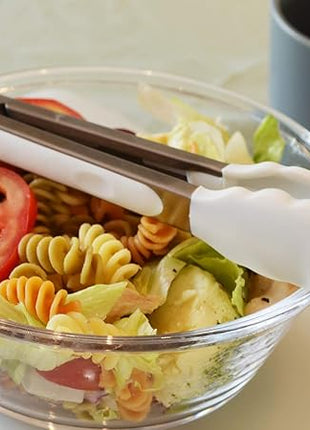 Silicone Kitchen Tongs 9-Inch Stainless Steel Basics Tongs with Non-Stick Silicone Tips, Set of 3 (White)