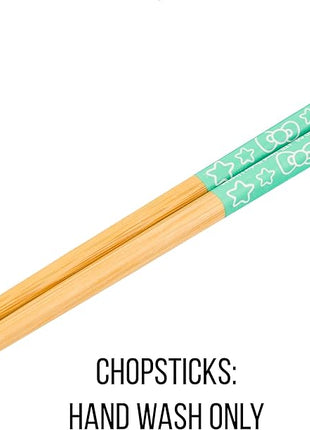 Silver Buffalo Sanrio Hello Kitty Bows Stars Rainbow Pattern Ceramic Ramen Noodle Rice Bowl with Chopsticks, Microwave Safe, 20 Ounces