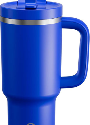 32 oz Tumbler with Handle and Straw: Stainless Steel Insulated Tumbler Keeps Cold for 24 Hours, Leakproof Travel Cup Fits in Cup Holder and BPA-Free,Royal Blue