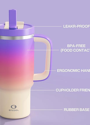 32 oz Tumbler with Handle and Straw: Stainless Steel Insulated Tumbler Keeps Cold for 24 Hours, Leakproof Travel Cup Fits in Cup Holder and BPA-Free, Peach Dream