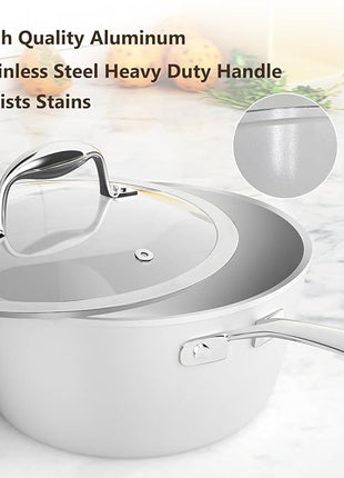 COOKSMARK Nonstick Ceramic Cookware Set, Induction & Dishwasher Safe Scratch-Resistant Pots and Pans Set with Glass Lids 10 Pieces, White