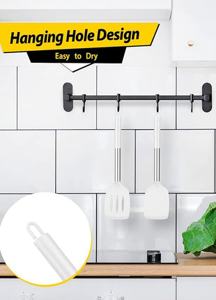 Pack of 2 Silicone Solid Turner, Non Stick Slotted Kitchen Spatulas, High Heat Resistant BPA Free Cooking Utensils, Ideal Cookware for Fish, Eggs, Pancakes(White)