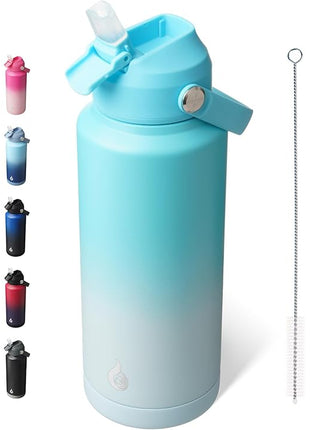 BJPKPK Water Bottle with Straw Lid, 32oz Vacuum Insulated Water Bottles, Metal Stainless Steel Thermo for Sports, Travel, BPA Free Leak Proof Thermo, Cups, Flasks, Tumblers,Sea Salt