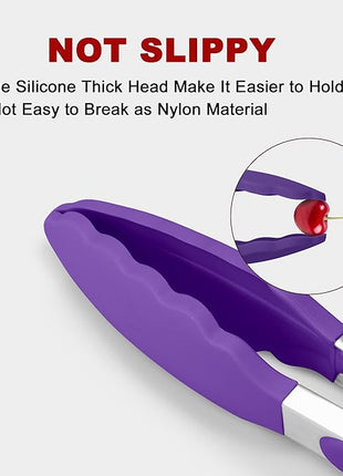 Set of 2 Kitchen Tongs 9-Inch & 12-Inch, Premium Stainless Steel BPA Free Silicone Non-Stick Grilling Barbeque Cooking Locking Food Tongs, Purple