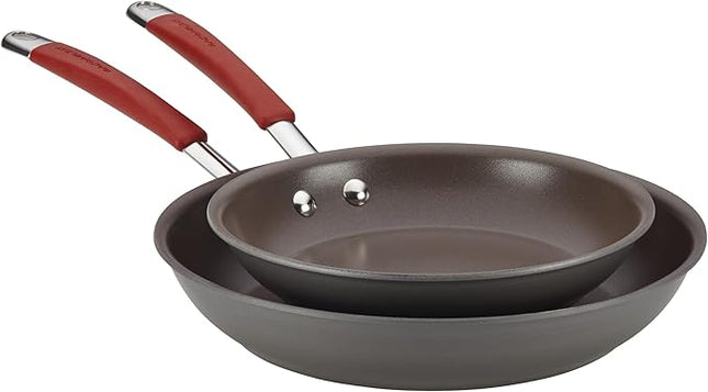 Rachael Ray 87633 Cucina Hard Anodized Nonstick Frying Pan Set / Fry Pan Set / Hard Anodized Skillet Set - 9.25 Inch and 11.5 Inch, Gray