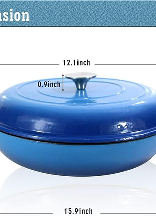 Cast Iron Dutch Oven 3.8 Quart Pot With Lid - Blue Heavy Duty Dual Handles Porcelain Enameled Skillet - Family or Friends Gifts