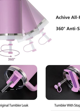 Silicone Spill Stopper Set Compatible with Stanley Cup 2.0 30oz & 40oz with Straw Cover (Set of 2, Lilac)