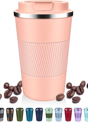 Insulated Coffee Tumblers with Flip Lid 12oz / 17oz, Stainless Steel Travel Coffee Mug Leak Proof, Vacuum Insulated Coffee Mug Reusable Cup, Keeps Cold and Hot for Coffee Tea