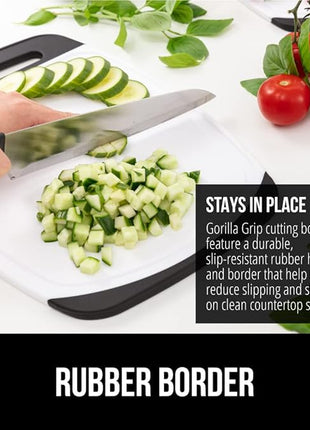 GORILLA GRIP BPA-Free Reversible Kitchen Cutting Board Set of 3, US Designed, Nonporous, Juice Grooves Catch Liquid, Slip Resistant Border, Durable Food Chopping Boards, Holiday Prep Essentials, Black