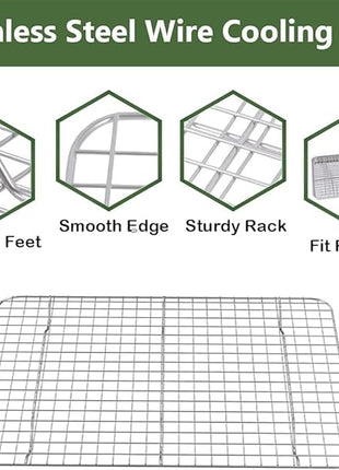 ROTTAY Baking Sheet, Half Sheet Pan with Cooling Rack Set [2 Pans + 2 Racks], Stainless Steel Baking Pan for Oven, Warp Resistant & Heavy Duty & Rust Free, Size 18 x 12 x 1 Inches