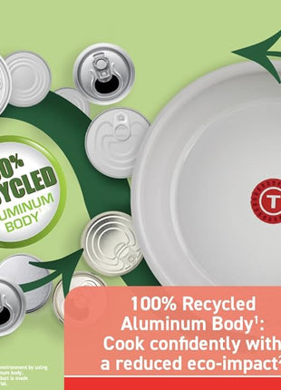 T-fal Fresh Gourmet Recycled Ceramic Non Stick Cookware Set 12 Piece, Oven Broiler Safe 500F, Lid Safe 350F, Kitchen Cooking Set W/Fry Pans, Saucepans, Dutch Oven, Utensils, Pots and Pans Set, Grey