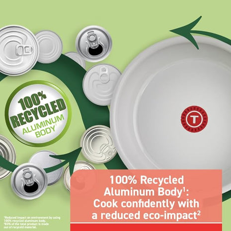 T-fal Fresh Gourmet Recycled Ceramic Non Stick Cookware Set 12 Piece, Oven Broiler Safe 500F, Lid Safe 350F, Kitchen Cooking Set W/Fry Pans, Saucepans, Dutch Oven, Utensils, Pots and Pans Set, Grey