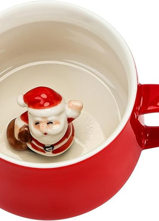 Surprise 3D Coffee Mug Santa Claus Inside,12 oz Cute Handmade Ceramics Cup,Christmas Birthday Surprise for Friends Family or Kids (Santa Claus)