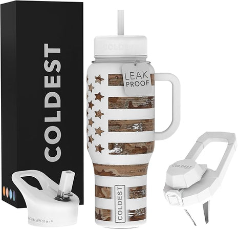 Coldest Tumbler with Handle and Straw - 100% Leak Proof Insulated Tumbler with Lid and Straw (3 Lids) - Stainless Steel Tumblers for Women & Men - Cup Holder Friendly Base, 36 oz (The Patriot)