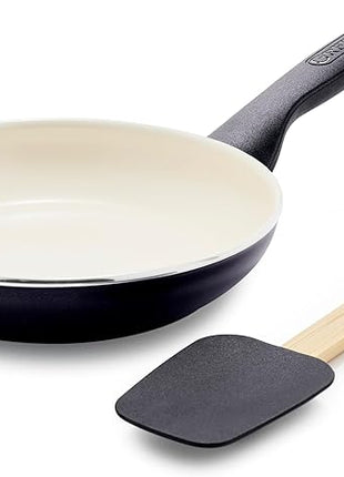 GreenPan Rio Healthy Ceramic Nonstick 8" Frying Pan Skillet and Silicone Spatula Set, Soft Grip Handle, Breaktfast Meal Set, PFAS-Free, Dishwasher Safe, Oven Safe, Black