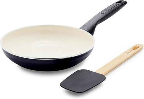 GreenPan Rio Healthy Ceramic Nonstick 8" Frying Pan Skillet and Silicone Spatula Set, Soft Grip Handle, Breaktfast Meal Set, PFAS-Free, Dishwasher Safe, Oven Safe, Black