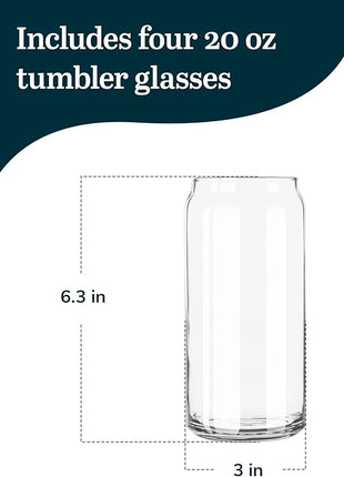 Libbey Classic Can XL Set of Drinking Glasses, Iced Coffee Cups Set of 4, 20 Oz, Dishwasher Safe Glass Beer Cups for Beverages and Cocktails