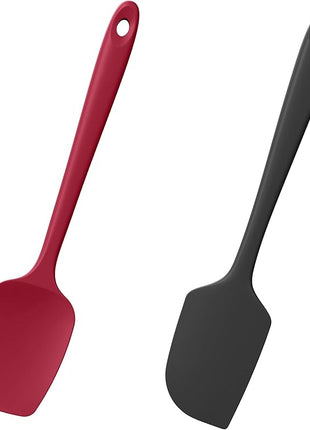 Doosu Silicone Scraper Spoon Spatulas, 600°F Heat Resistant BPA Free Rubber Flat Spatula, Kitchen Mixing Stirring Cooking Spoonula, Non-Stick Dishwasher Safe Baking Supplies (2 Pcs, Black+Red)