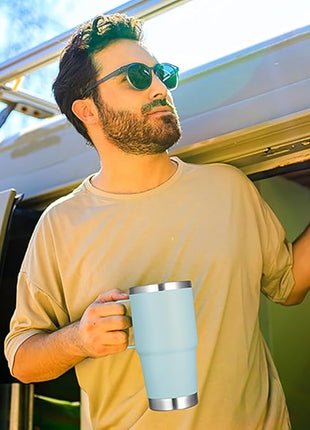 VEGOND 20 oz Tumbler with Handle Lid and Straw, Stainless Steel Insulated Travel Coffee Mug Spill Proof Double Wall Metal Tumbler Cup Keeps Drink Hot and Cold, Mint Green 1 Pack