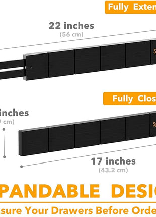 SpaceAid Bamboo Drawer Dividers with Inserts and Labels, Kitchen Adjustable Drawer Organizers, Expandable Organization for Home, Office, Dressers, 7 Dividers with 15 Inserts (17"-22" Black)