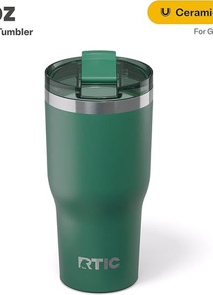 RTIC 30oz Essential Tumbler with Lid, Ceramic Lined, Insulated, Stainless Steel, Metal, Double Wall Vacuum-Insulation, Travel Cup for Iced Coffee, Tea, Hot and Cold Drink, Pine Tree