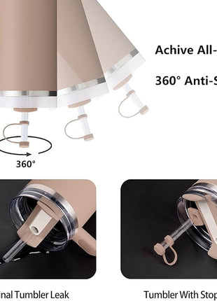 Silicone Spill Stopper Set Compatible with Stanley Cup 2.0 30oz & 40oz with Straw Cover (Set of 2, Almond Rose)