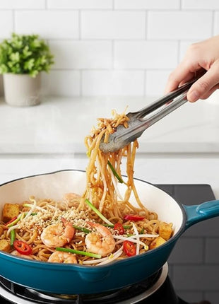 Hamilton Beach Enameled Cast Iron Fry Pan 8-Inch Navy, Cream Enamel Coating, Skillet Pan for Stove Top and Oven