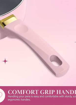 Paris Hilton Epic Nonstick Pots and Pans Set, Multi-layer Nonstick Coating, Tempered Glass Lids, Soft Touch, Stay Cool Handles, Made without PFOA, Dishwasher Safe Cookware Set, 12-Piece, Pink