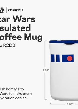 Corkcicle Classic Coffee Mug - Triple Insulated Stainless Steel for Travel - Shatter-Proof Lid - Keeps Drink Hot Over 3 Hours - Holiday Mug Gift - Great for Gifting Warmth - 16 oz - R2-D2