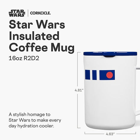 Corkcicle Classic Coffee Mug - Triple Insulated Stainless Steel for Travel - Shatter-Proof Lid - Keeps Drink Hot Over 3 Hours - Holiday Mug Gift - Great for Gifting Warmth - 16 oz - R2-D2