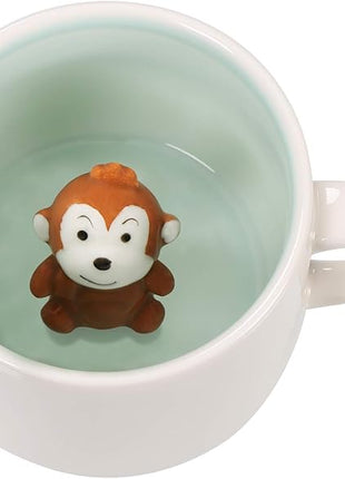 Surprise 3D Coffee Mug Animal Inside Cup 12 oz with Monkey,Cute Cartoon Handmade Ceramics Cup,Christmas Birthday Surprise for Friends Family or Kids (Monkey)