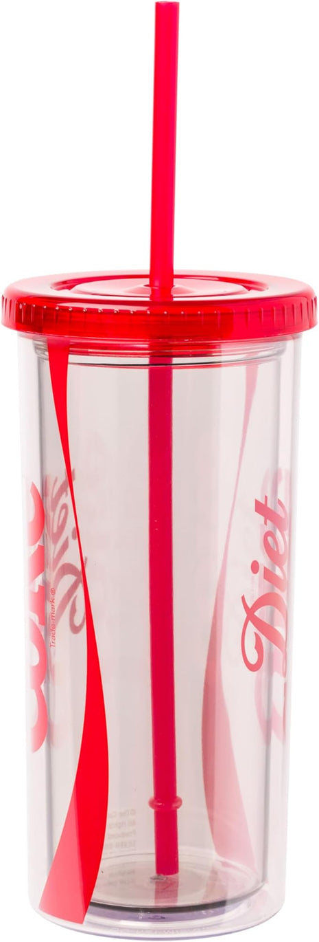 Silver Buffalo Coca Cola Diet Coke Plastic Tall Cold Cup with Lid and Straw, 20 Ounces