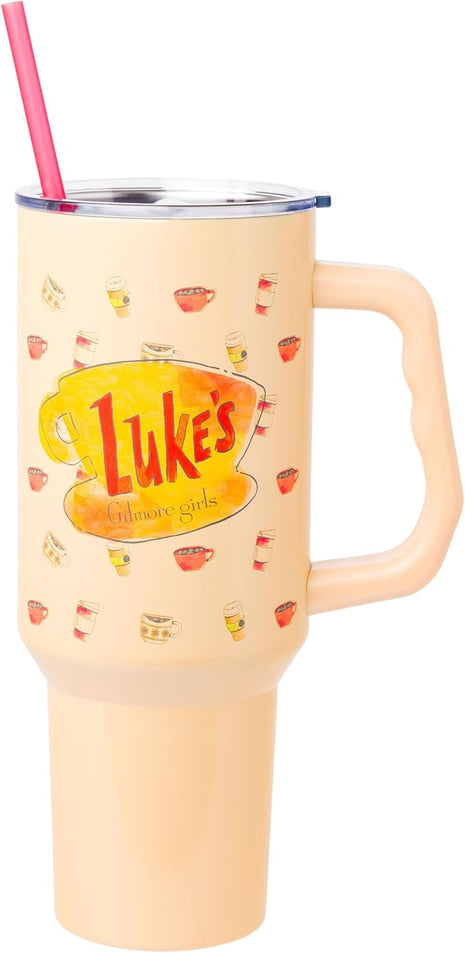 Silver Buffalo Gilmore Girls Luke's Diner Stainless Steel Tumbler with Handle and Straw, Fits in Standard Cup Holder, 40 Ounces (Pack of 12)