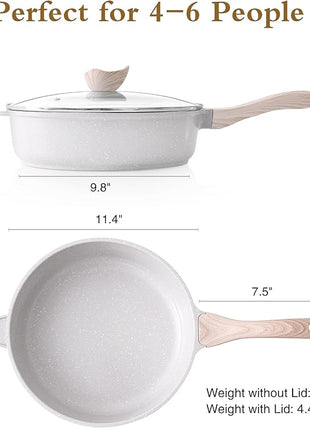 Kordisen Nonstick Ceramic Deep Frying Pan, 11 Inch Non Toxic Skillet with Lid, Healthy Jumbo Cooker, Saute Pan for Cooking, Induction Cookware, PFOA & PFAS Free