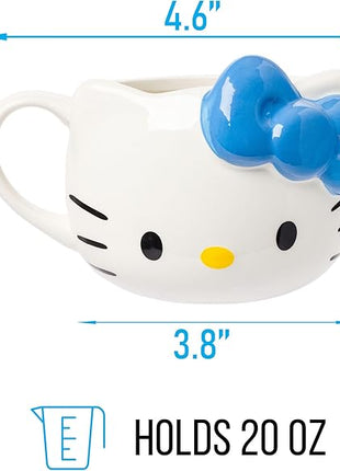 Silver Buffalo Sanrio Hello Kitty Blue Bow Ceramic 3D Sculpted Mug, 20 Ounces
