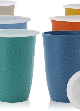 Homienly 16 OZ Wheat Straw Cups for Kitchen, Drinking Cups with Lid Set of 6, Unbreakable Cup Set Reusable, Stackable Water Tumblers (Recommend Fill Volume 12 OZ) - Colorful