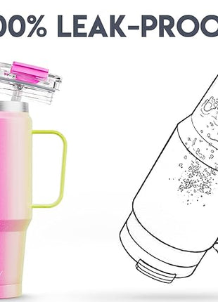 Meoky 32 oz Tumbler with Handle, Insulated Tumbler with Lid and Straw, Stainless Steel Travel Mug, 100% Leak Proof, Keeps Cold for 24 Hours or Hot for 8 Hours, Fits in Car Cup Holder (Carnival)