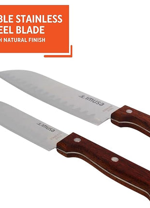 IMUSA, 2pc 5" & 7" Santoku Knife Set w/Wood Handle, Stainless Steel Kitchen Cooking Knifes