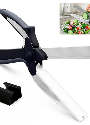 2 in 1 Kitchen Scissors for Food – Stainless Steel Blade & Plastic Cutting Board Scissors with Safety Lock | 9.6" Tomato Knife, Fruit & Vegetable Cutter – Easy-to-Use Kitchen Shears for Meat, Cheese
