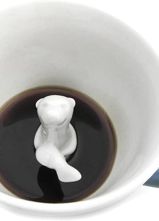 Creature Cups Sea Otter Ceramic Mug – 11 oz Gray Blue Coffee Cup with Hidden 3D Otter Inside – Unique Gift for Coffee, Tea & Ocean Lovers