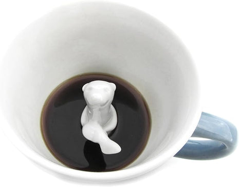 Creature Cups Sea Otter Ceramic Mug – 11 oz Gray Blue Coffee Cup with Hidden 3D Otter Inside – Unique Gift for Coffee, Tea & Ocean Lovers