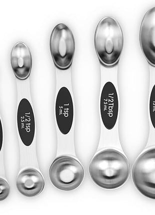 Aovchei 7 PCS Magnetic Measuring Spoons Set, Dual Sided, Stainless Steel Small Tablespoon, Teaspoons, Fits in Spice Jars, for Dry and Liquid, Black