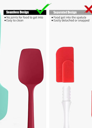 Doosu Silicone Scraper Spoon Spatulas, 600°F Heat Resistant BPA Free Rubber Flat Spatula, Kitchen Mixing Stirring Cooking Spoonula, Non-Stick Dishwasher Safe Baking Supplies (2 Pcs, Aqua+Red)